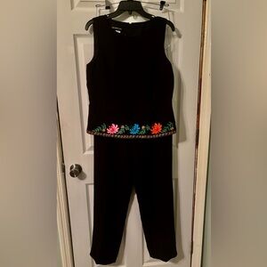 Donna Morgan Black 2 piece suit set with Colorful Floral Embroidery NWT